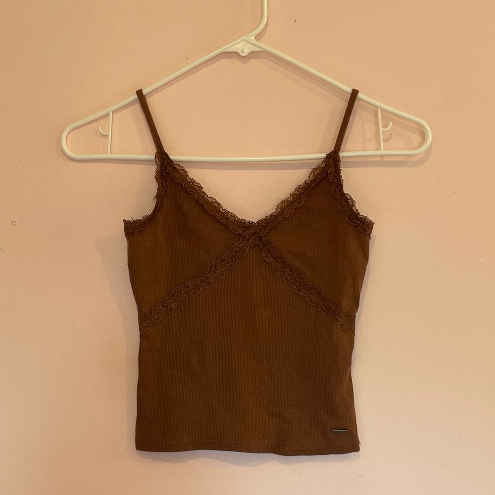 Brown Hollister lace trip tank top
